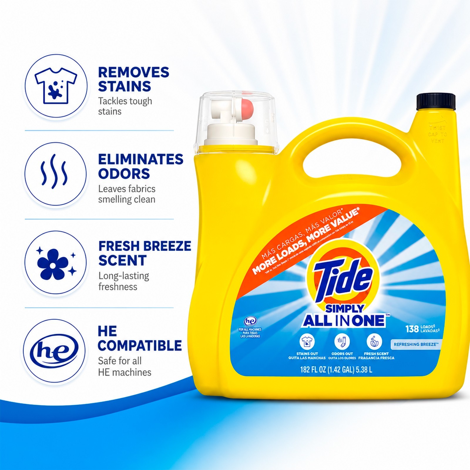 Tide Simply All in One Liquid Laundry Detergent Refreshing Breeze 182 fl oz HE