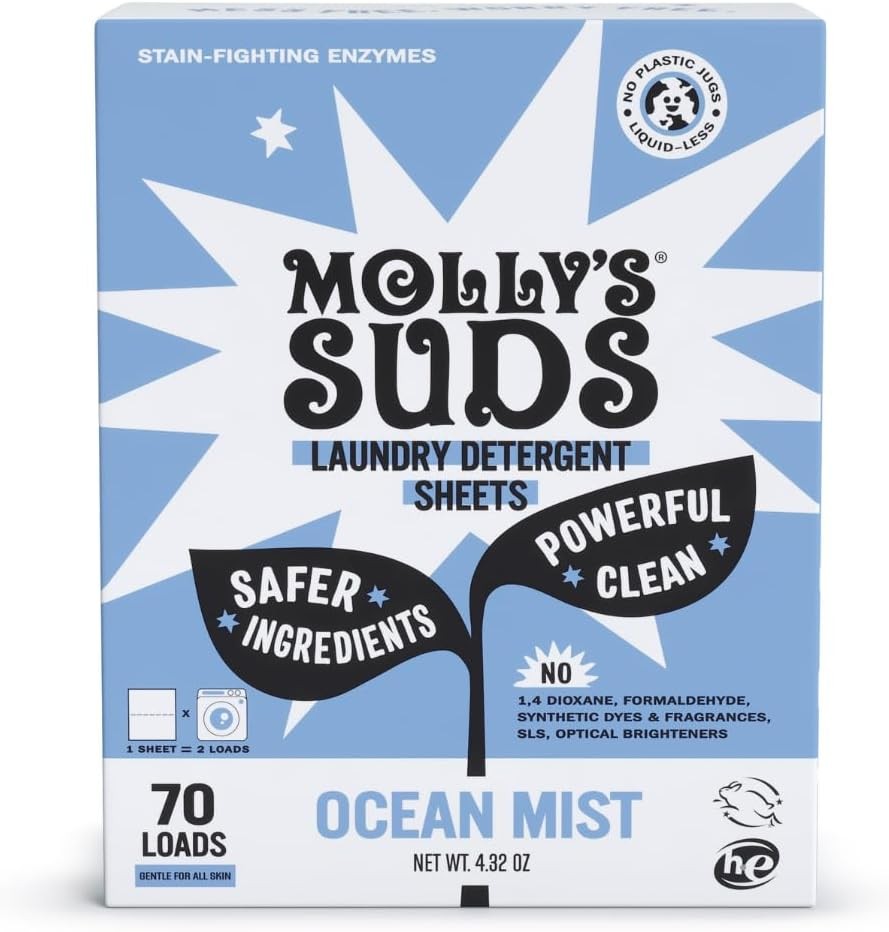 Molly’s Suds Laundry Detergent Sheets Gentle on Sensitive Skin Powerful