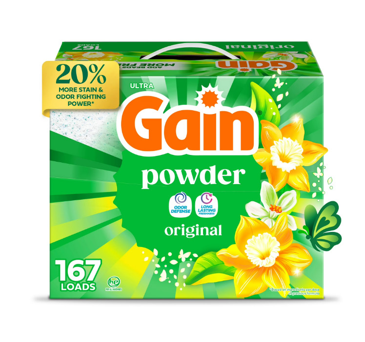 2 PACK Gain Powder Laundry Detergent, Original Scent, 154 oz, 167 Loads