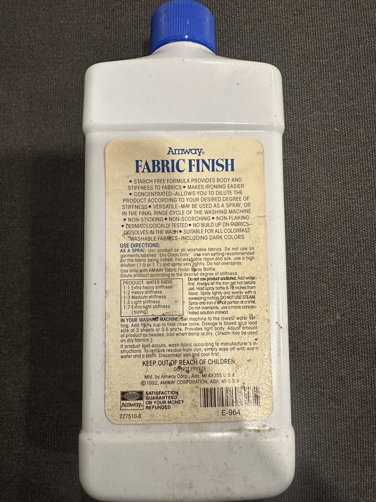 AMWAY Vintage 90s Laundry Fabric Finish 16.9 oz Made USA E964 Rare HTF HALF FULL