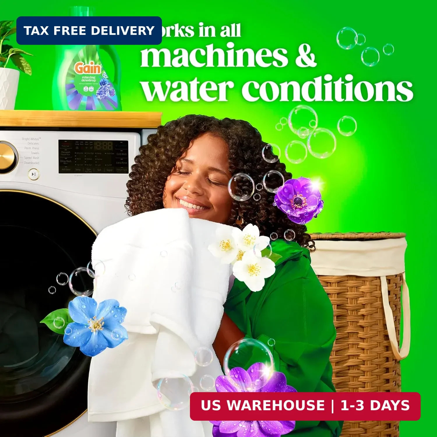 Gain Liquid Laundry Detergent, Now with Odor Defense, Relaxing Dewdrop Scent, 13