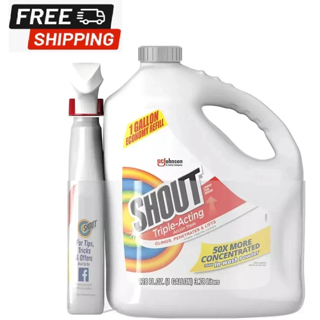 Shout Triple-Acting Laundry Stain Remover, 128 fl. oz. Refill + 22 fl. oz. Trigg