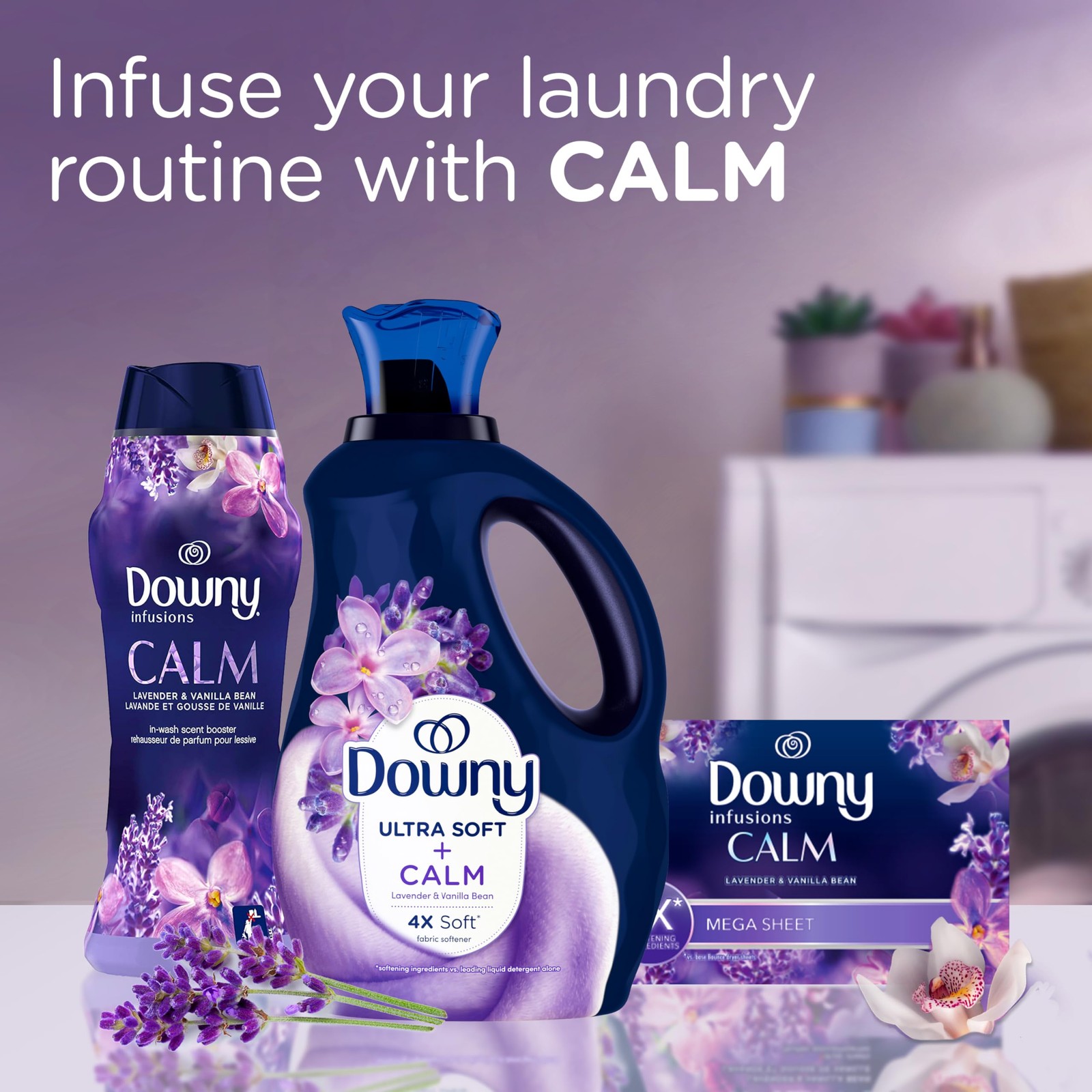 Downy Ultra Soft Fabric Softener Liquid, Calm, Lavender and Vanilla Bean, 56 …