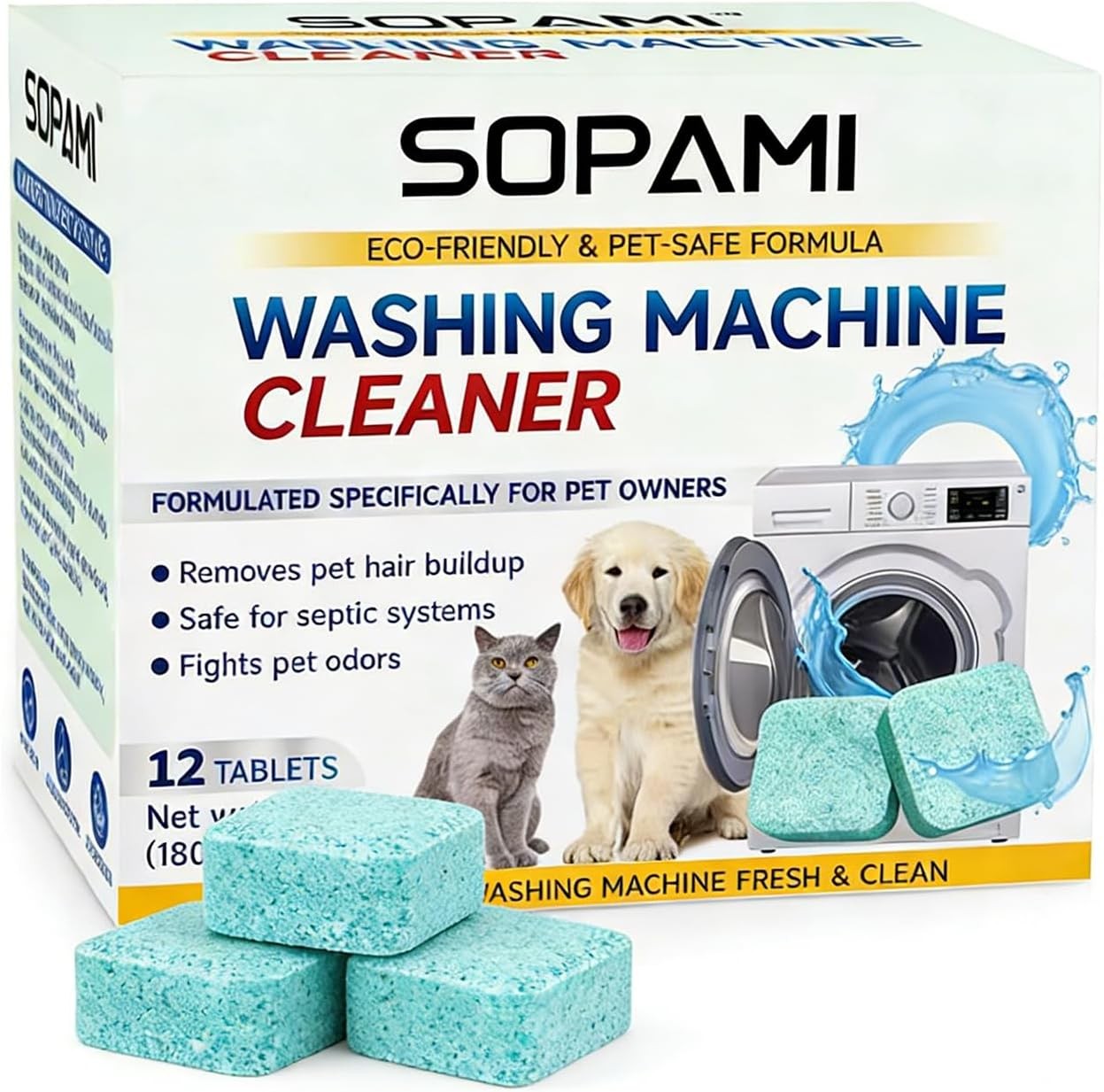 SOPAMI Washing Machine Cleaner Tablets 12 Pack, Deep Clean HE Front Load Top