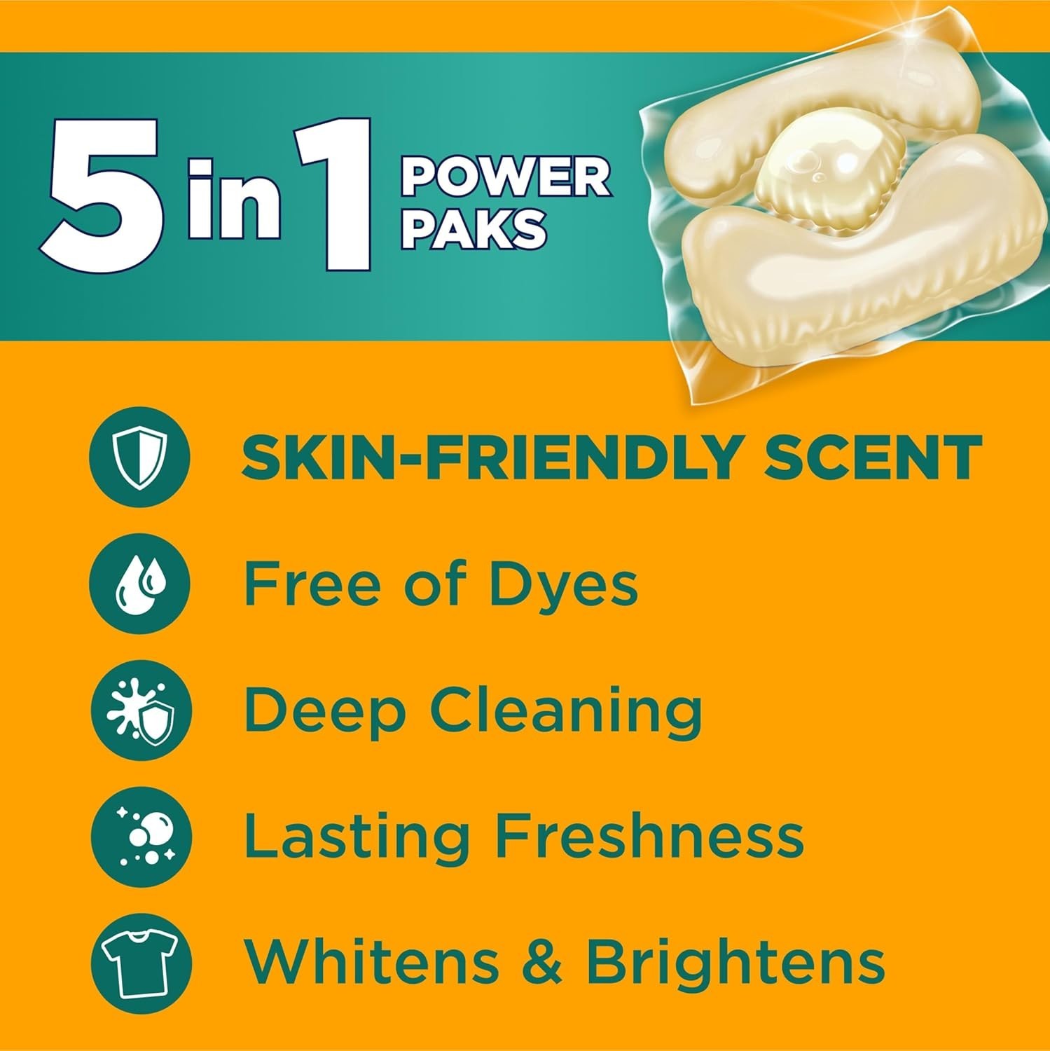 Dye-Free 5-in-1 Laundry Power Paks, 42 Count – Machine Wash Gentle Formula