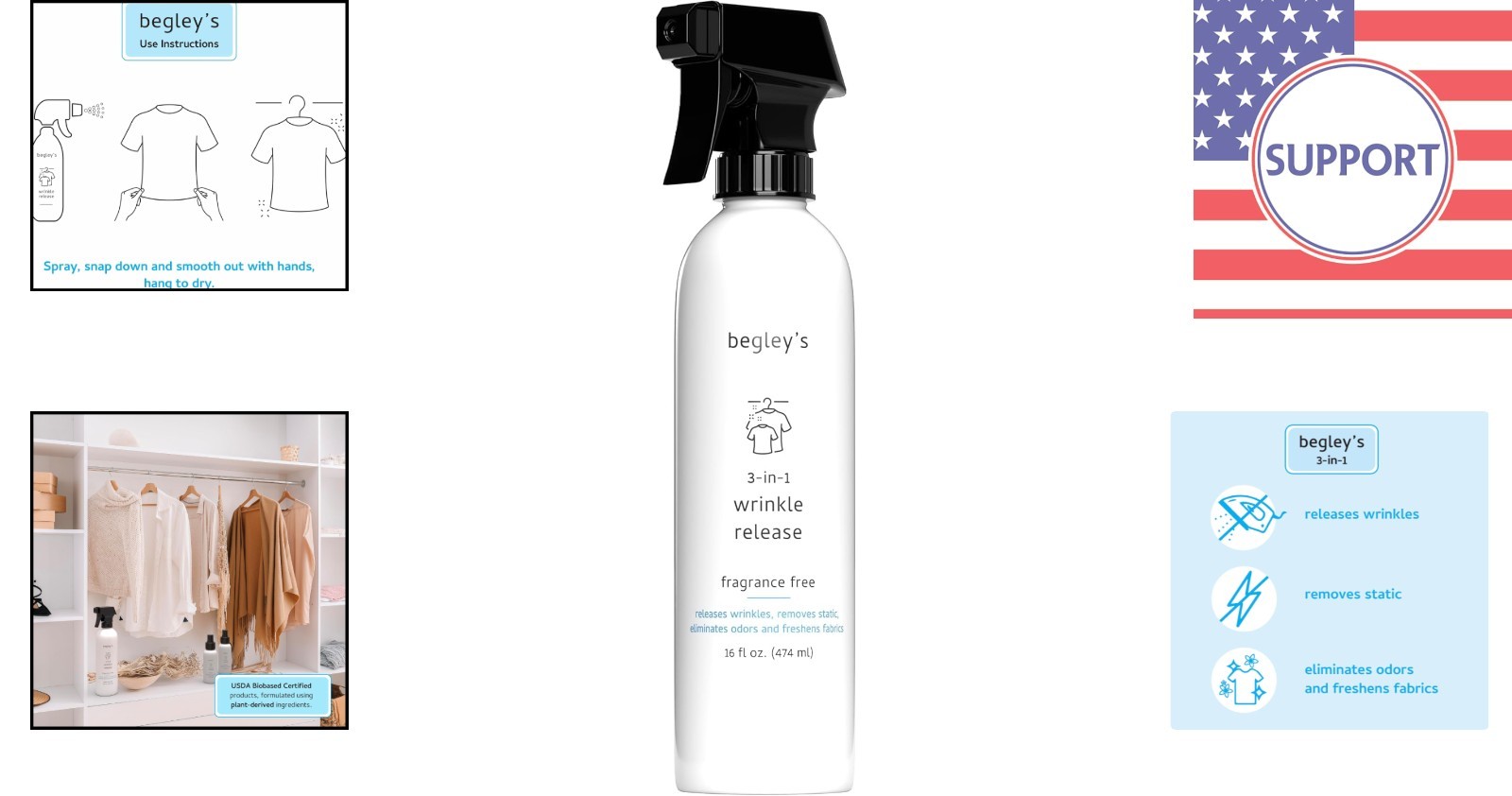 Fragrance-Free USDA Biobased Wrinkle Release Spray – Instant Freshness 16 oz