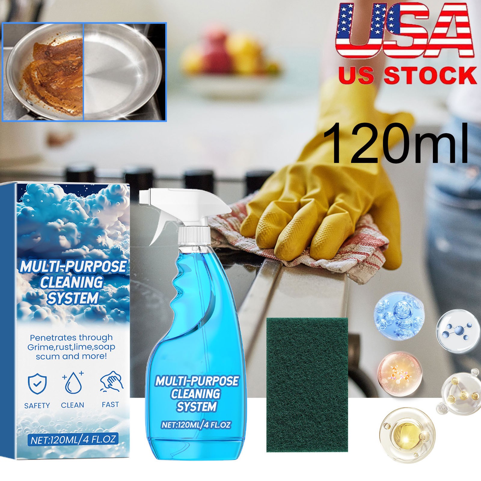 Kitchen Cabinet Steel Utensils Cleaning Spray All Purpose Cleaner Splash Spray