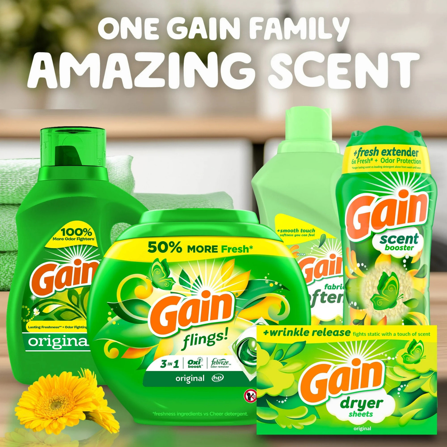(2 Pack) Gain Original HE Laundry Detergent 107 Loads 154 -fl oz