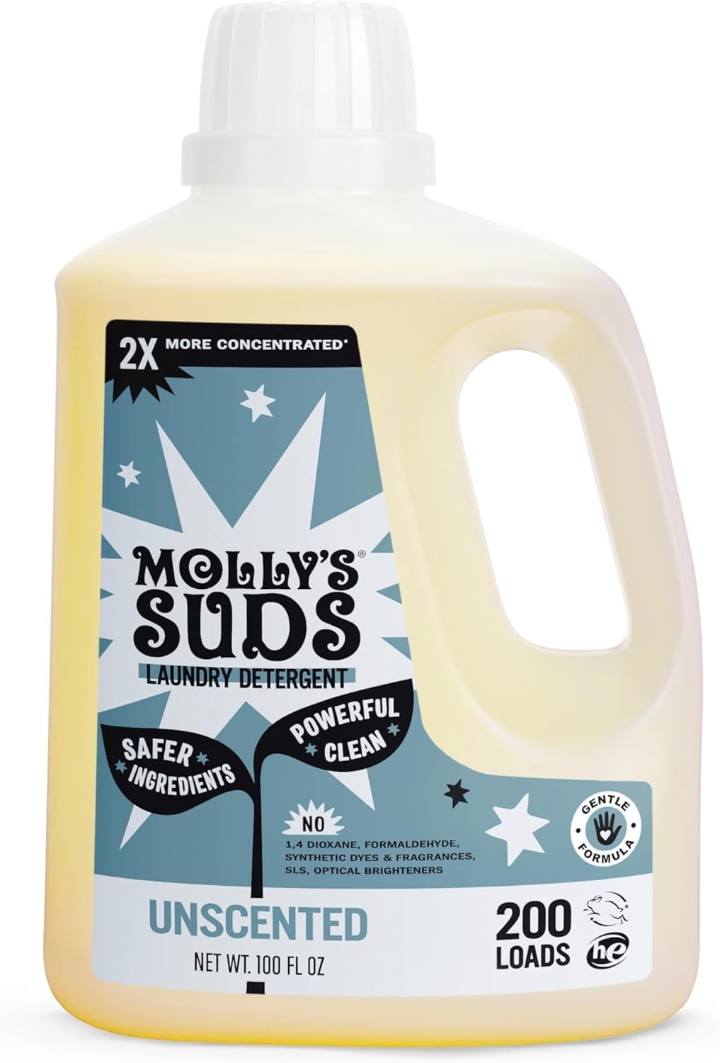 2x Concentrated Liquid Laundry Detergent – Unscented, 100 oz for Sensitive Skin