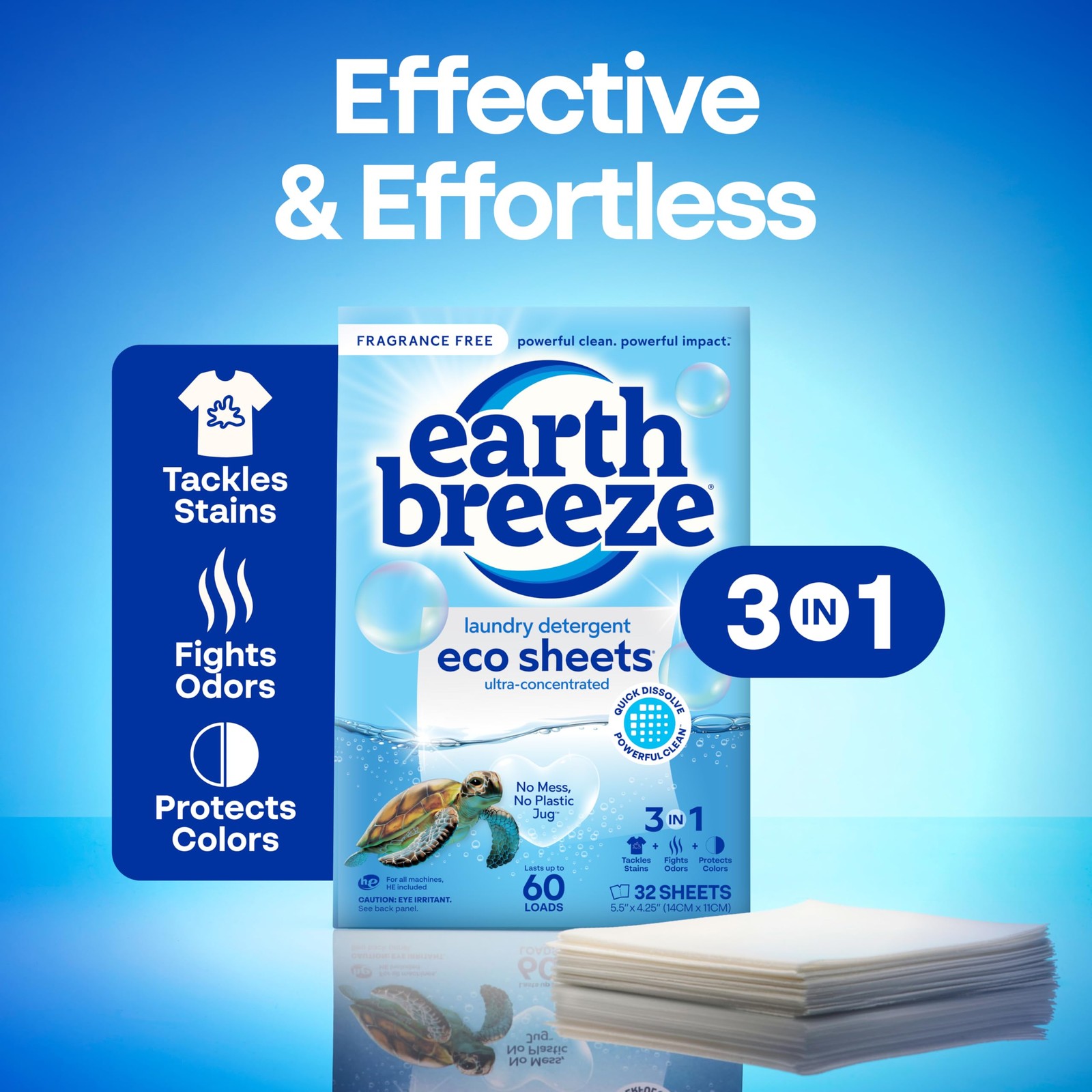 Earth Breeze Laundry Detergent Sheets Fragrance-Free – 60 Loads Eco Liquidles…