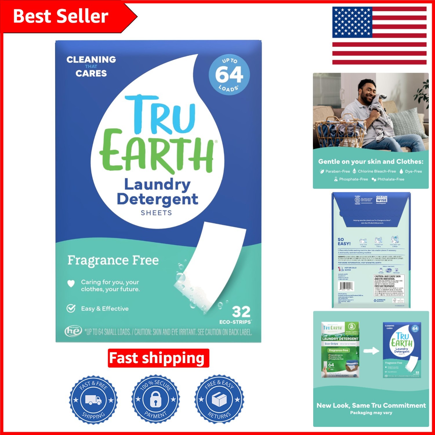 Hypoallergenic Travel Laundry Strips – 32 Sheets for 64 Loads, Fragrance-Free
