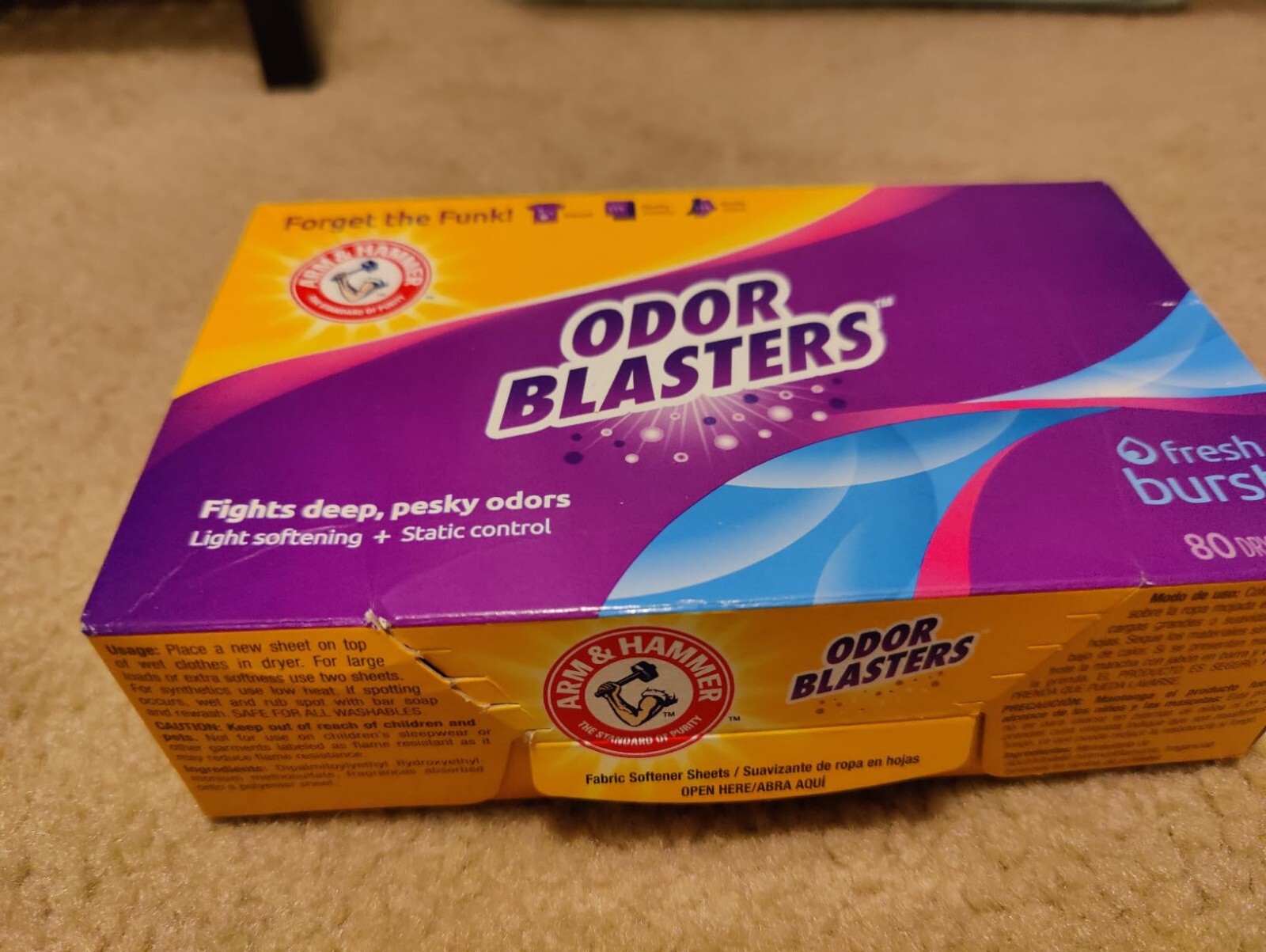 Arm & Hammer Dryer Sheet 80Ct Odor Blaster Fresh Burst Odor-Fighting Techn New