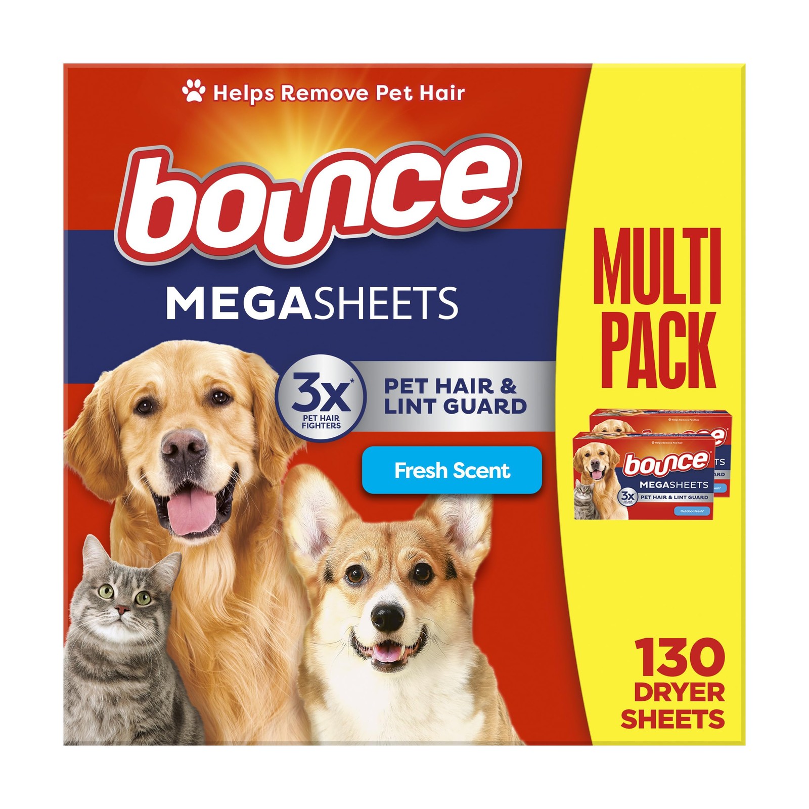 Bounce Pet Hair Repelling Mega Dryer Sheets Fresh Scent 130 Count 2X Size