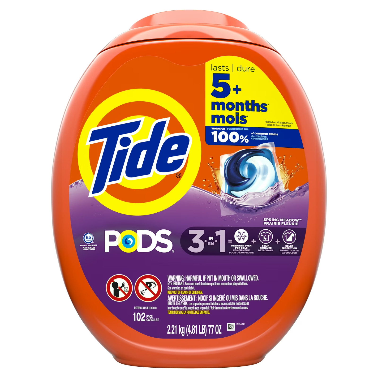 102 Count Laundry Detergent Soap Pacs Spring Meadow Scent Fresh Detergent Pods
