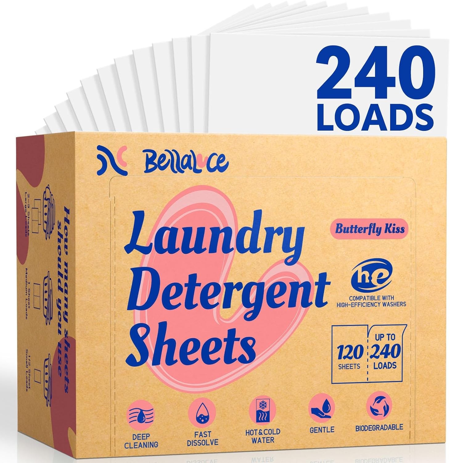 BellaLuce Laundry Detergent Sheets, 240 Loads, Floral Fruity Scent |