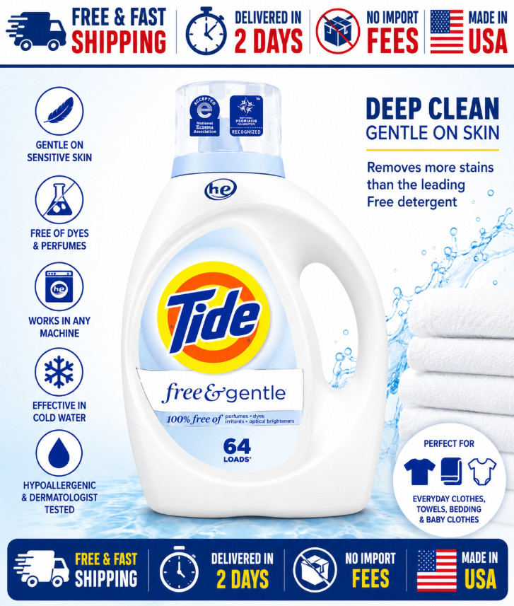 **84 fl oz Tide Free & Gentle Liquid Laundry Detergent – 64 Loads**