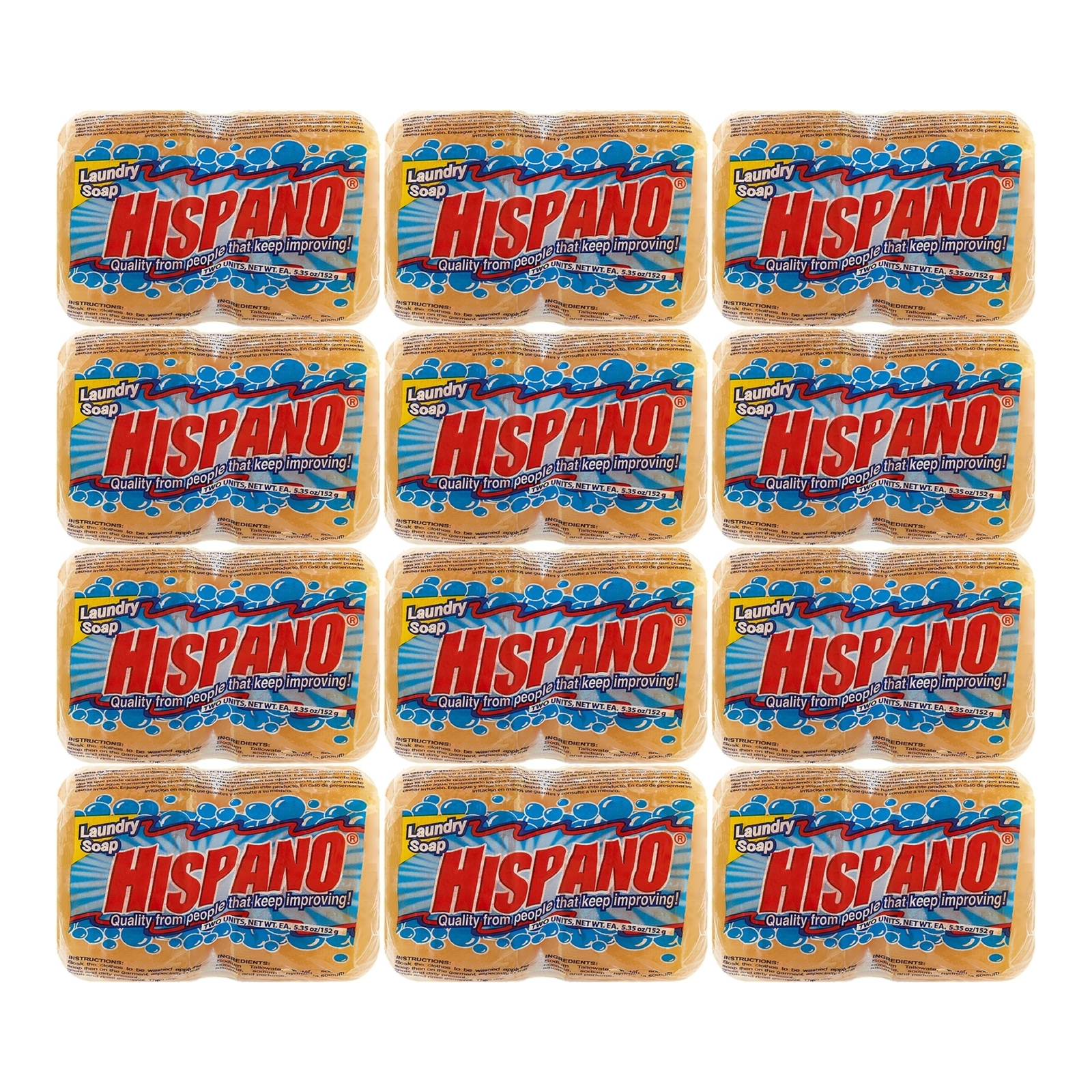 Hispano Jabon Laundry Soap – Round Bar (2 Pack), 10.7oz (304g) (Pack of 12)