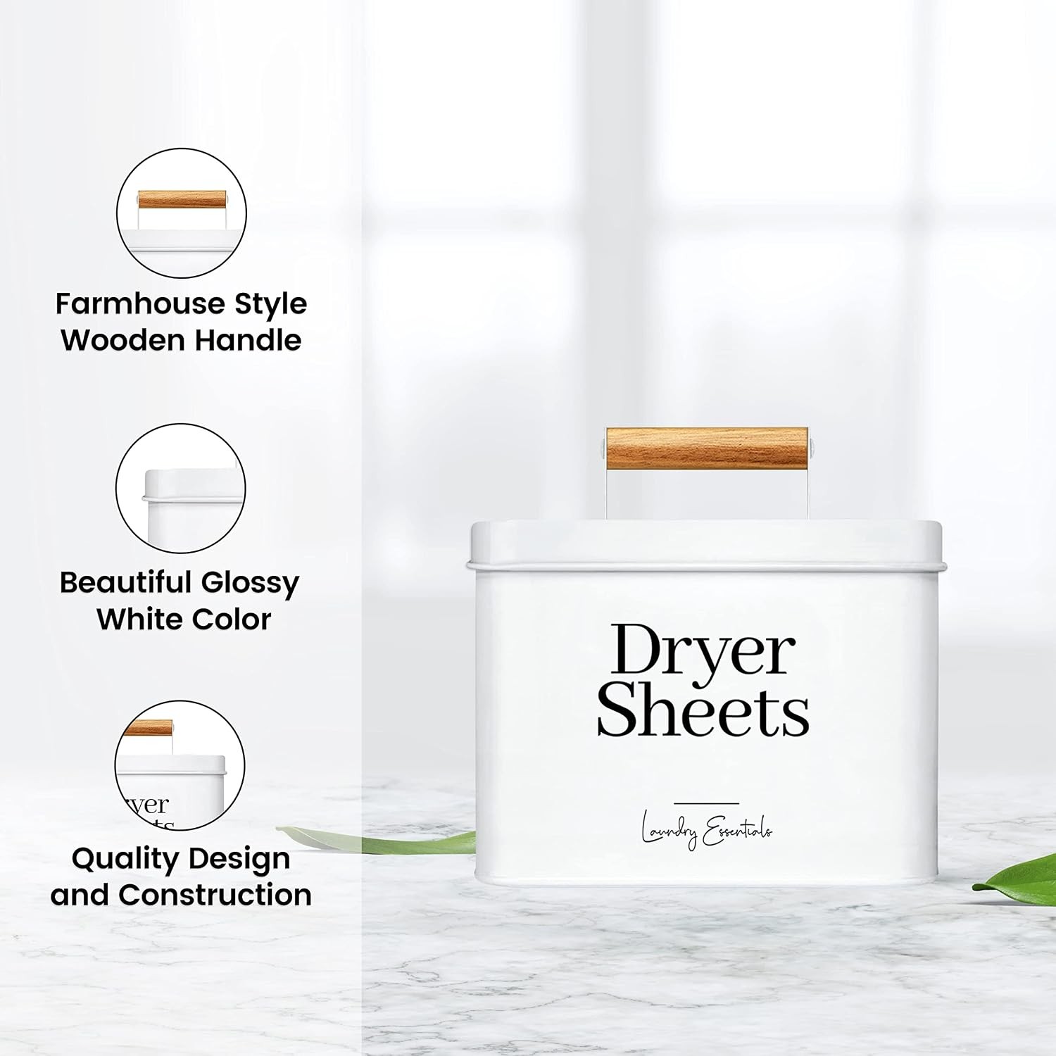 (2 Pack Bundle Modern Farmhouse Dryer Sheet Holder & Laundry Detergent Container