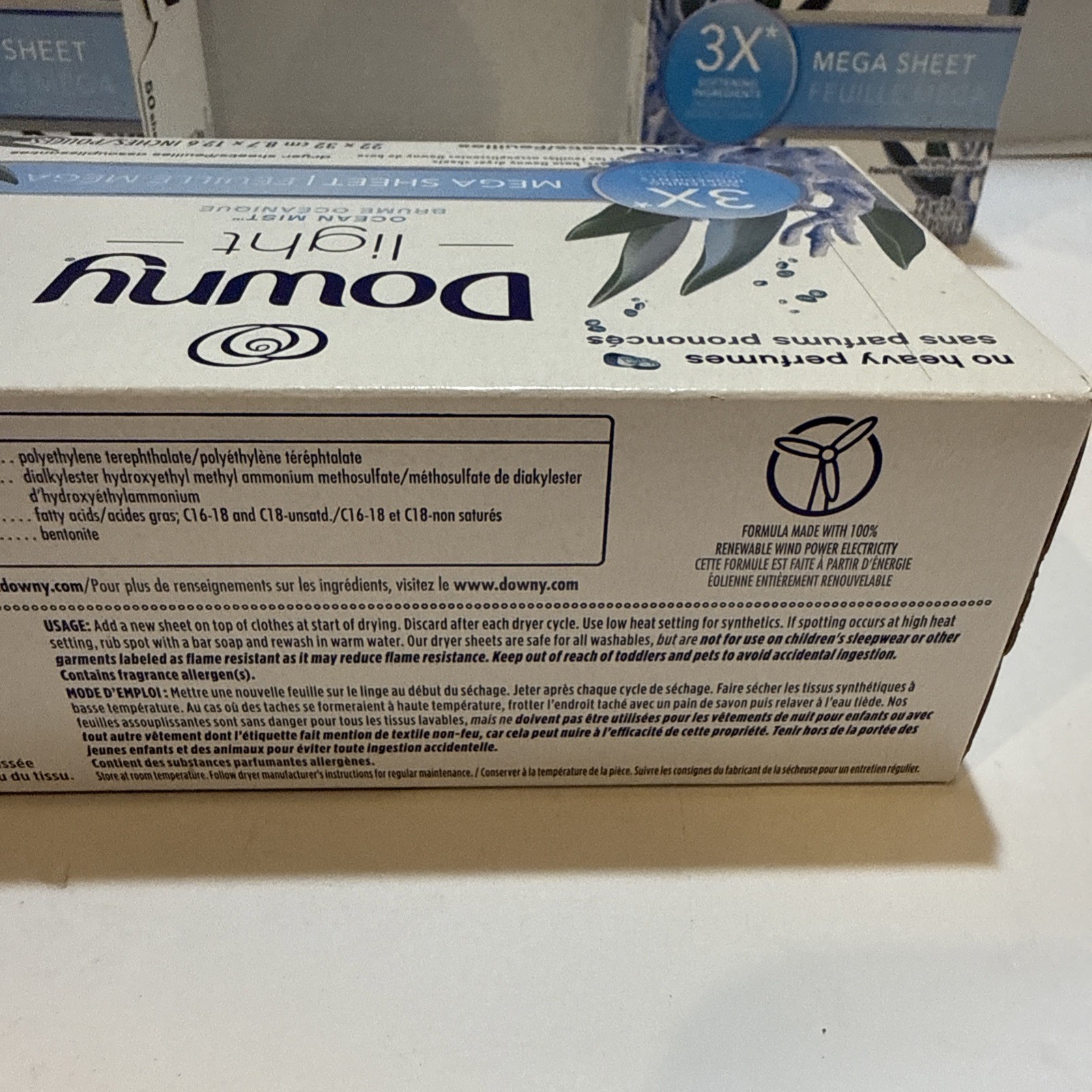 Lot 3: Downy Light Ocean Mist 3x Softening Ingredients 50 Mega Dryer Sheets