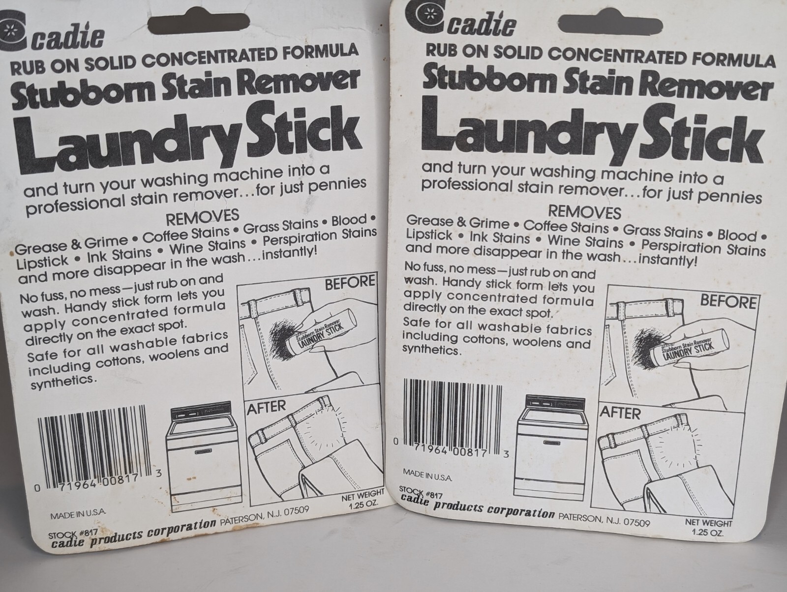 Lot Of 2 Cadie Stubborn Stain Remover Laundry Stick NOS