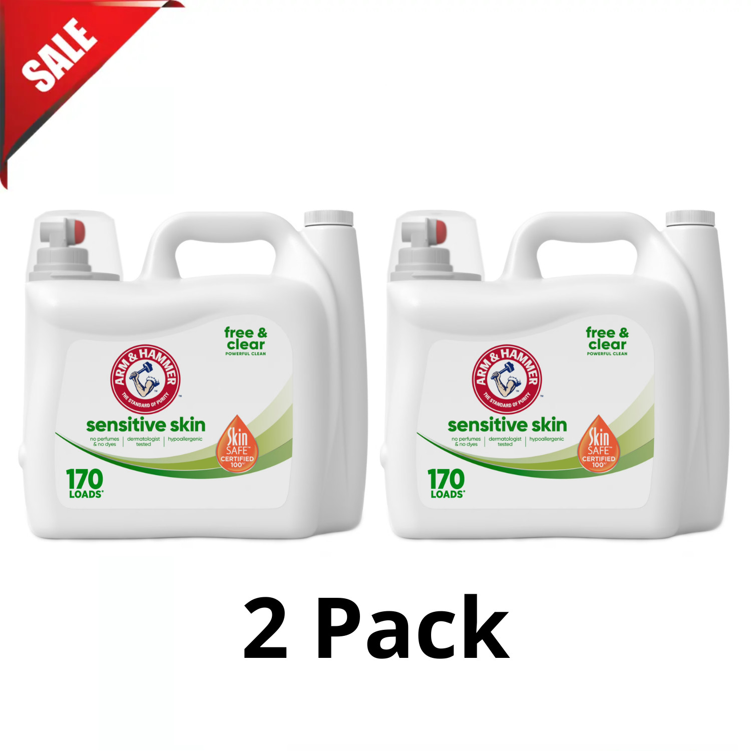 (2 Pack) Arm & Hammer Unscented HE Laundry Detergent 170 Loads 170 -fl oz