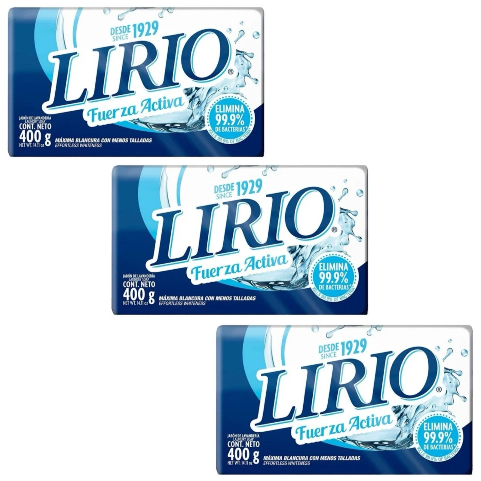 3X LIRIO FUERZA ACTIVA 🇲🇽 Bar Laundry Soap, 400g, 3 Pack