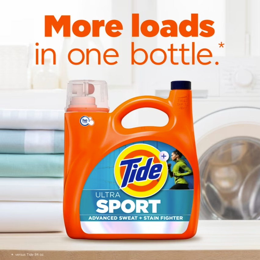 Tide Ultra Sport Liquid Laundry Detergent, Advanced Sweat, 117 fl oz, 166 Loads