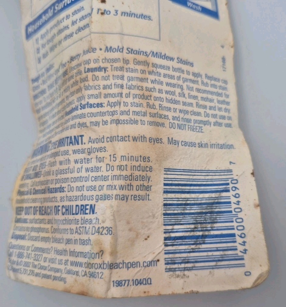 Origional Formula! 2002 Clorox Bleach Pen Gel for Whites 2oz/56g Stain Remover