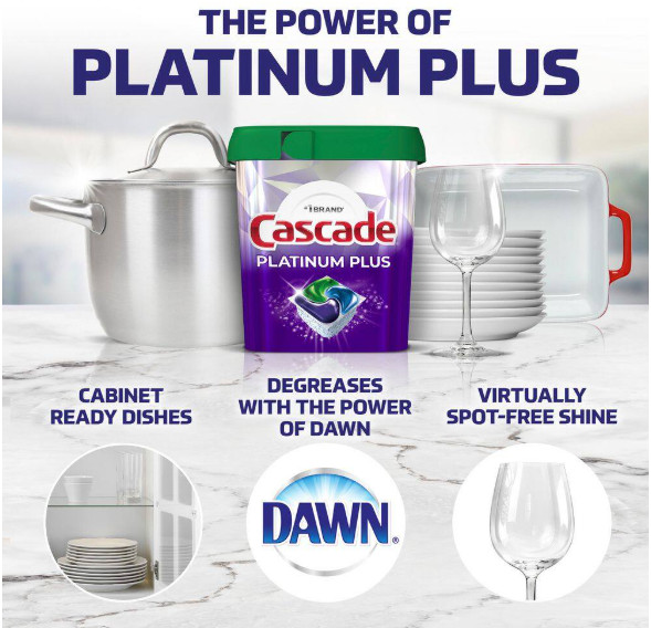 Cascade Platinum Plus Dishwasher Pods, 28-Count, Clean Lemon Scent Detergent