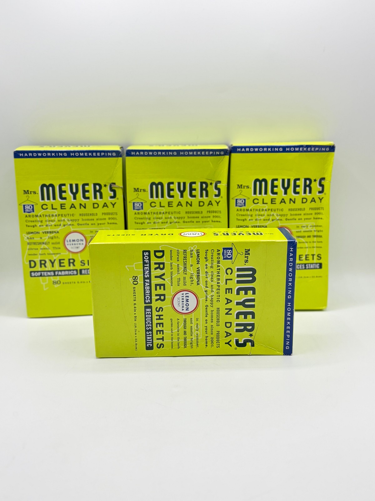 4 Mrs. Meyer’s Clean Day Dryer Sheets Lemon Verbena Scent 80 Count Boxes