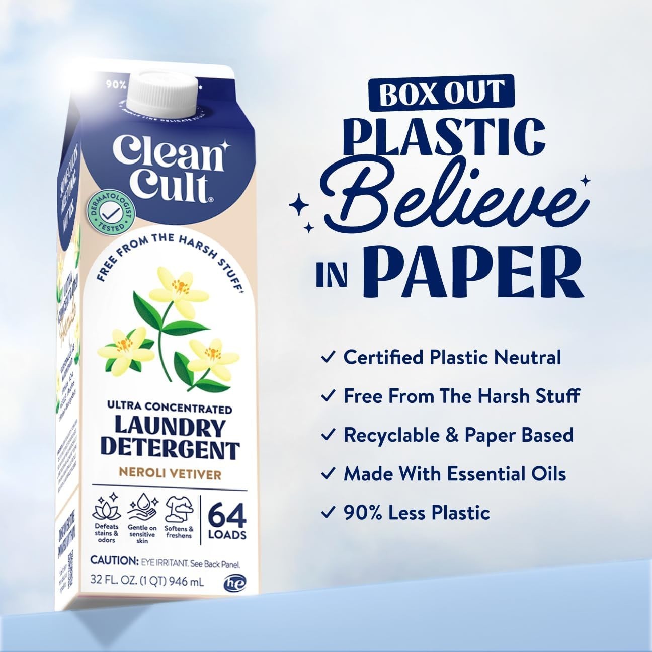 Eco-Friendly Laundry Detergent, 32 oz – 90% Less Plastic, Biodegradable Formula