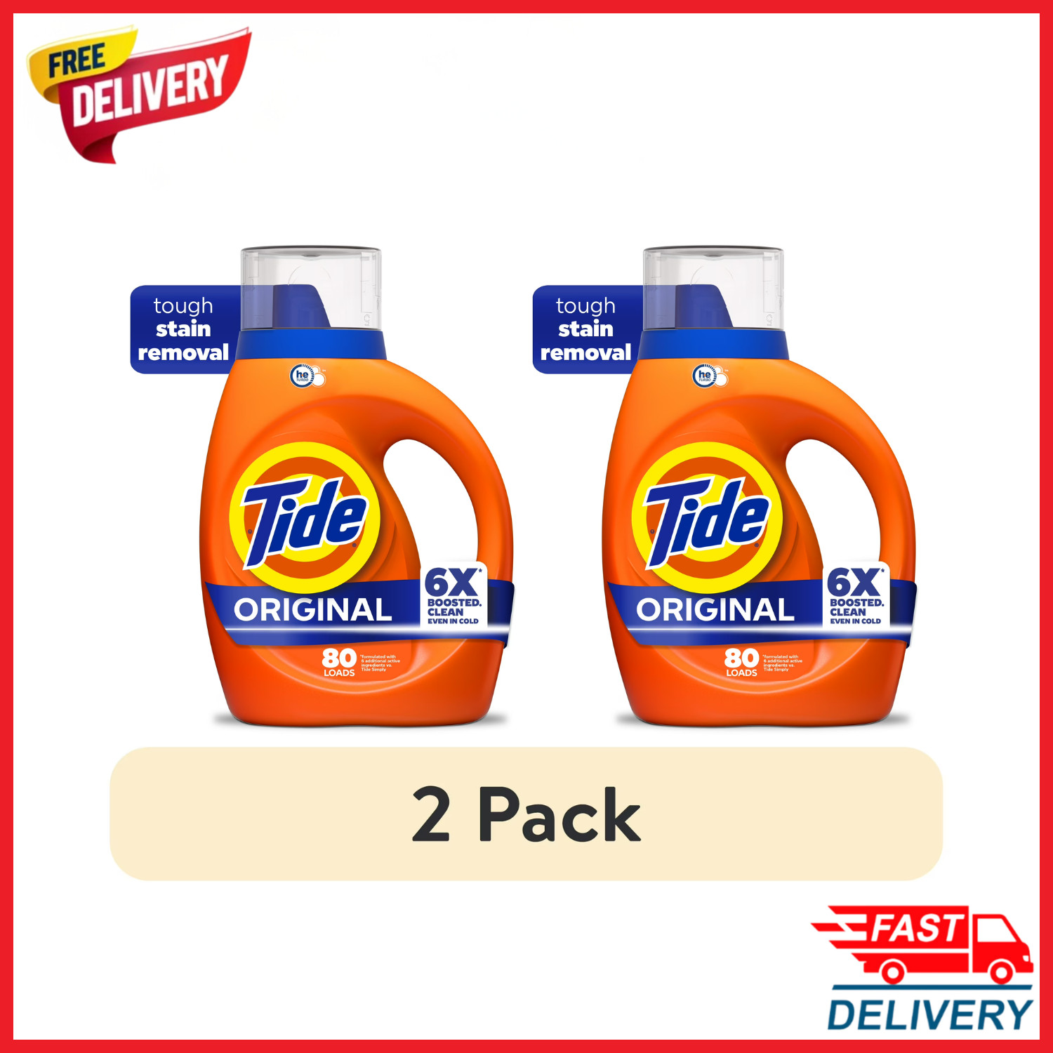 (2 Pack)Tide Liquid Laundry Detergent Original 100 fl oz 80 Loads 6X Clean