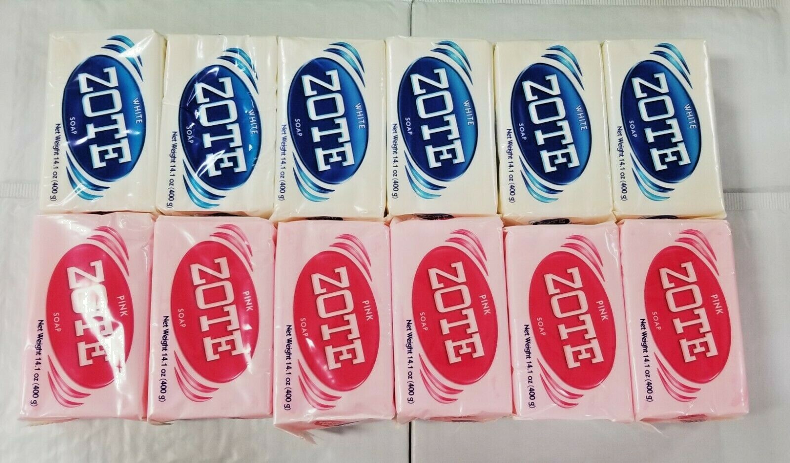 12X Zote 6-Pink & 6-White Soap, Hand Wash Soap for Stains 400g Large Zote Soap