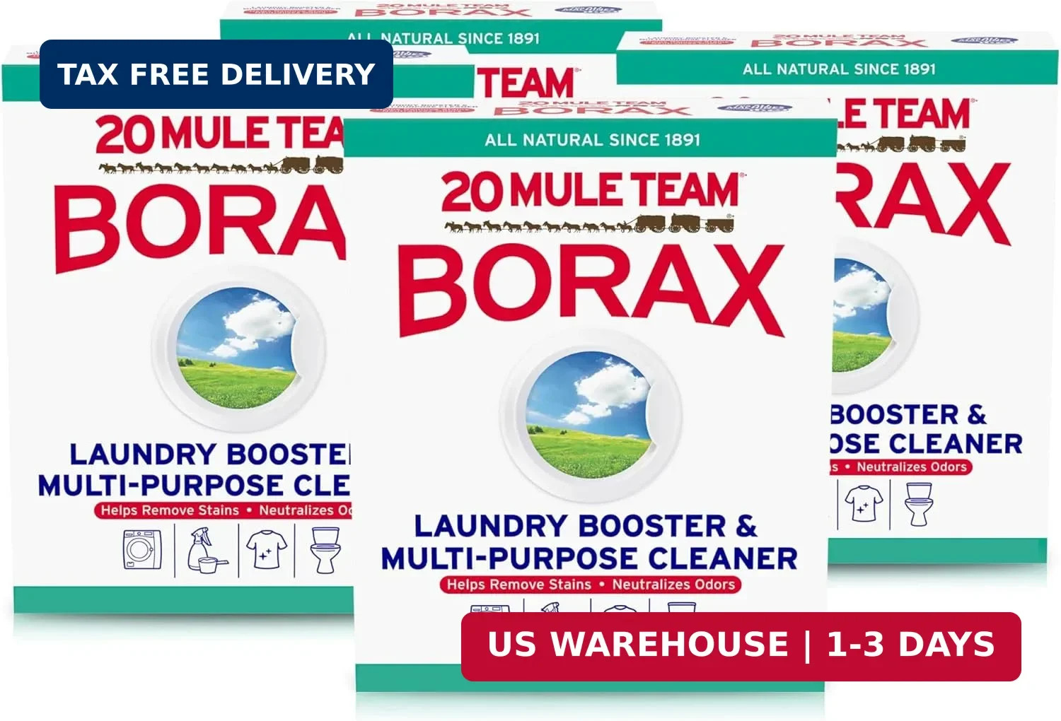 20 MULE TEAM Borax Powder, 65 Ounce, 4 Count, All Natural Laundry Booster & Mult