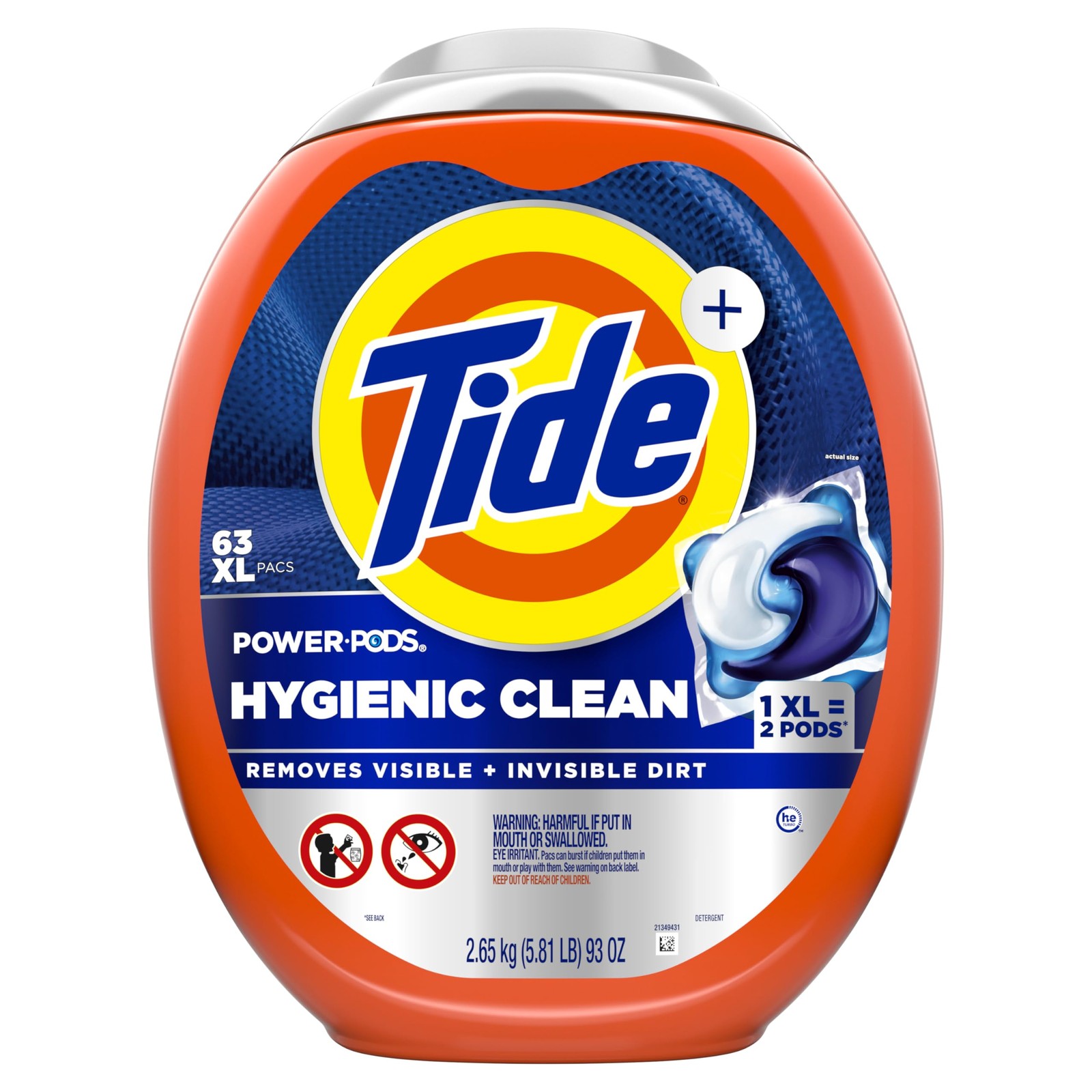 Tide Hygienic Clean Power PODS Laundry Detergent Pacs, 63 Count (Pack of 1)