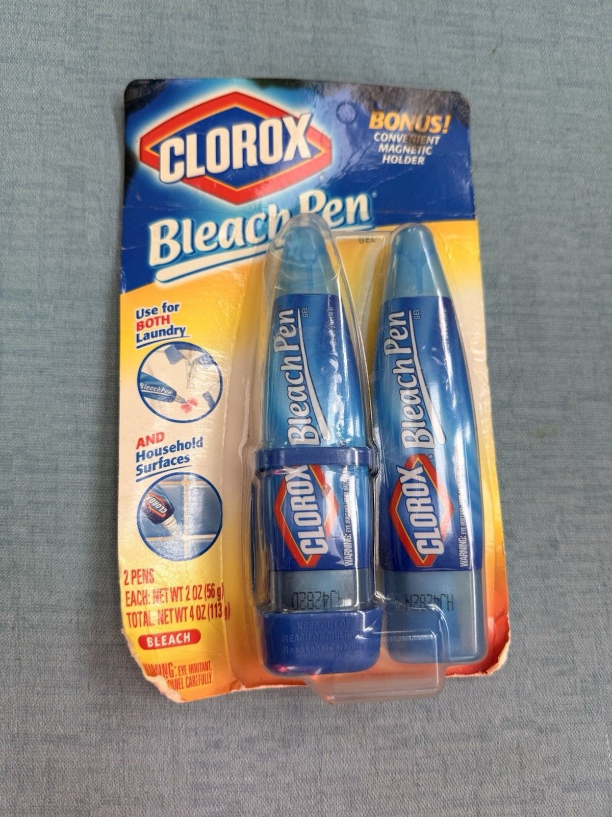 Clorox Bleach Pens Dual Tip Laundry & Household 2oz Each Magnetic Holders