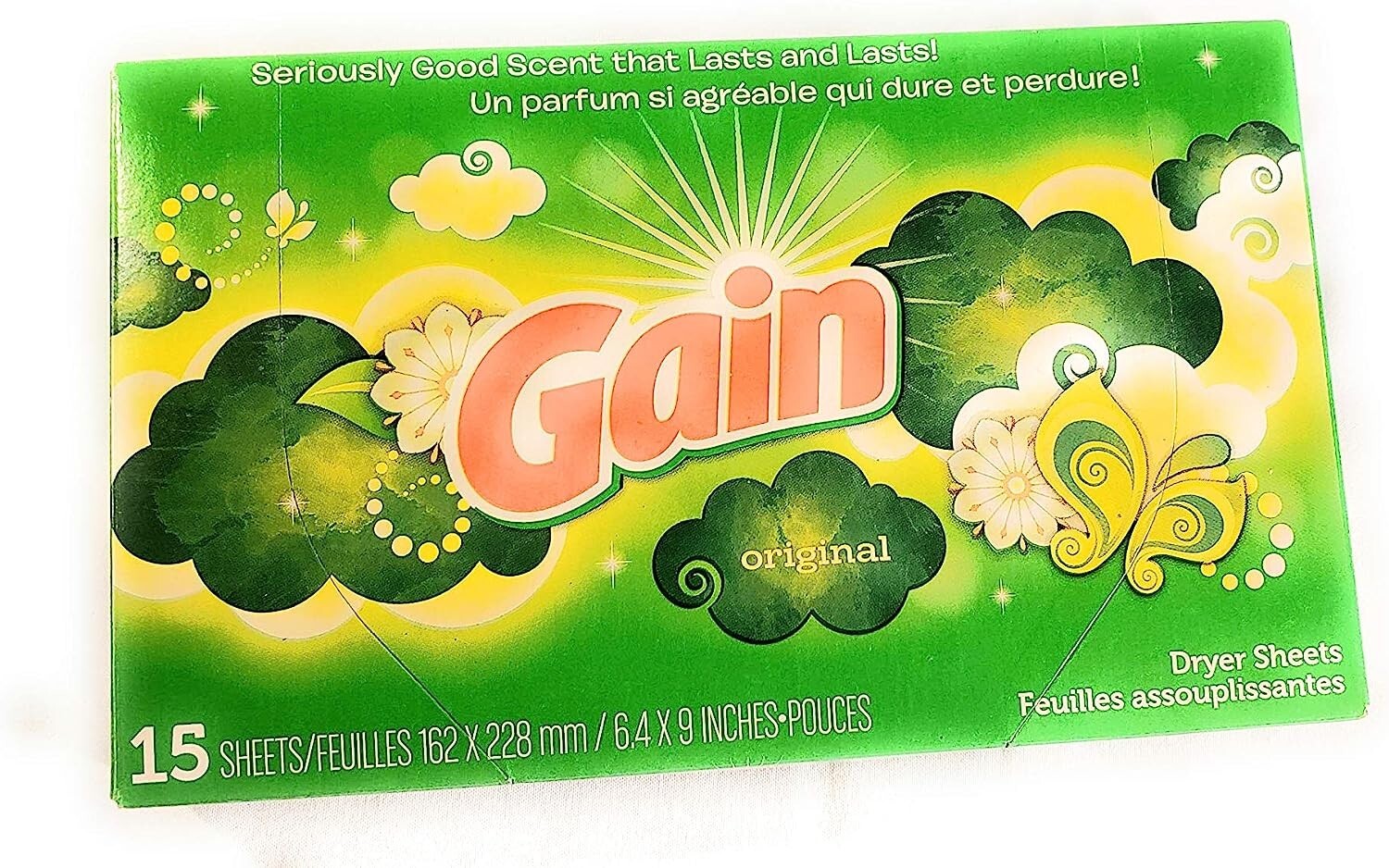 Gain Dryer sheets 15 sheets each 16×22 cm with 2 oz Baking soda pack of 4