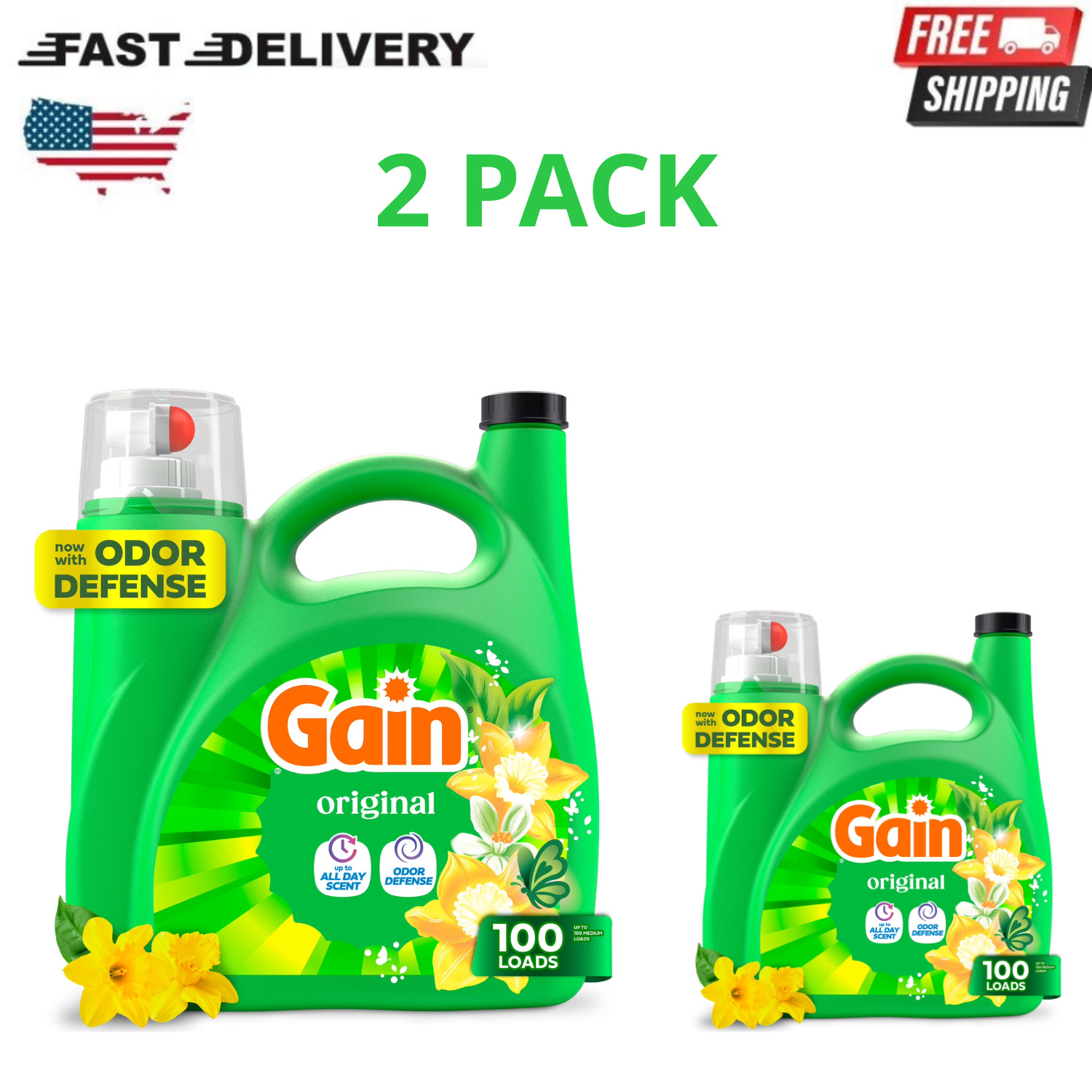 Gain Liquid Laundry Detergent Original 132oz 100 Loads HE, 2 Pack