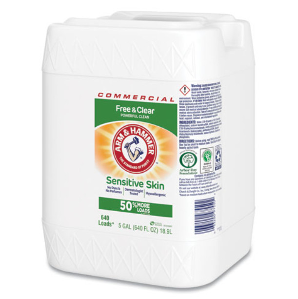 Arm & Hammer HE Compatible Liquid Detergent, Free and Clear, 640 Loads 5 gal Jug