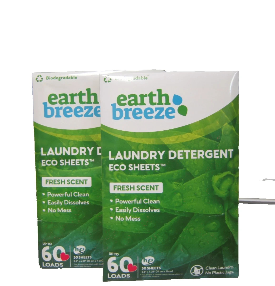 Earth Breeze Laundry Detergent Eco-Sheets 60-Loads Each, Fresh Scent (2-Pack)