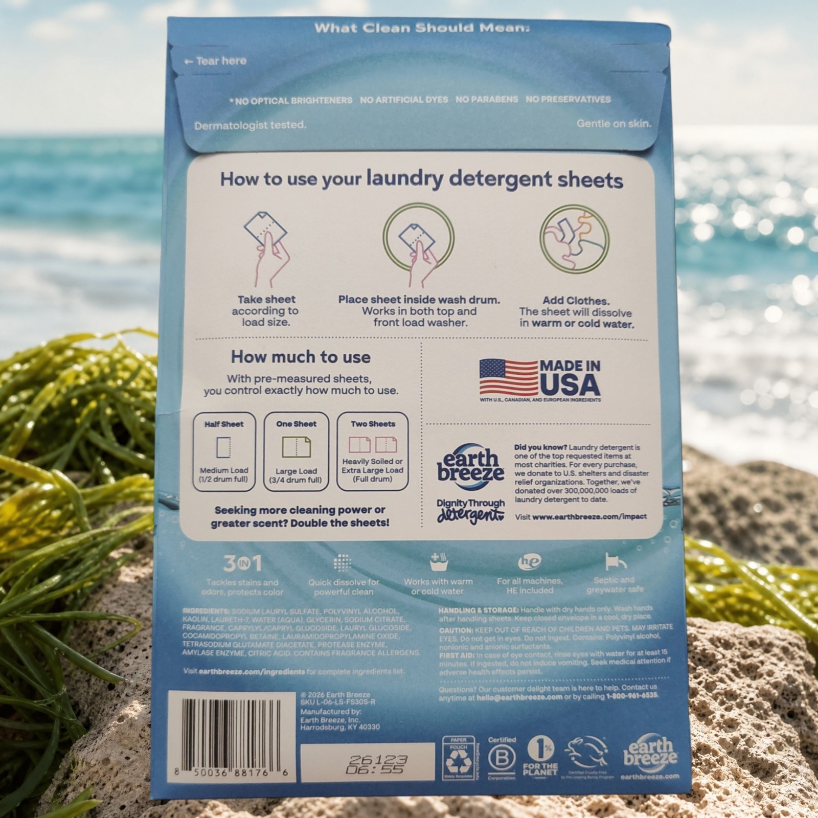 Earth Breeze Fresh Scent Laundry Detergent Eco Sheets 30 Count, 60 Loads