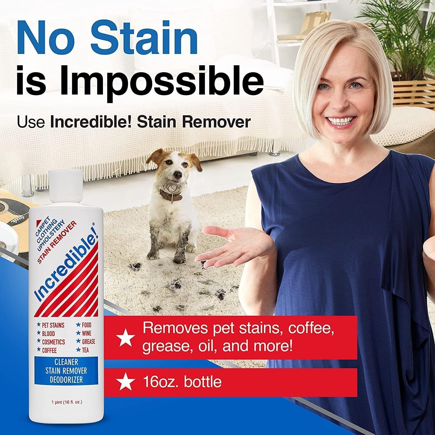 Incredible Stain Remover 16 Fl Oz Pack of 2 Tough on Stains Safe for Family Pets