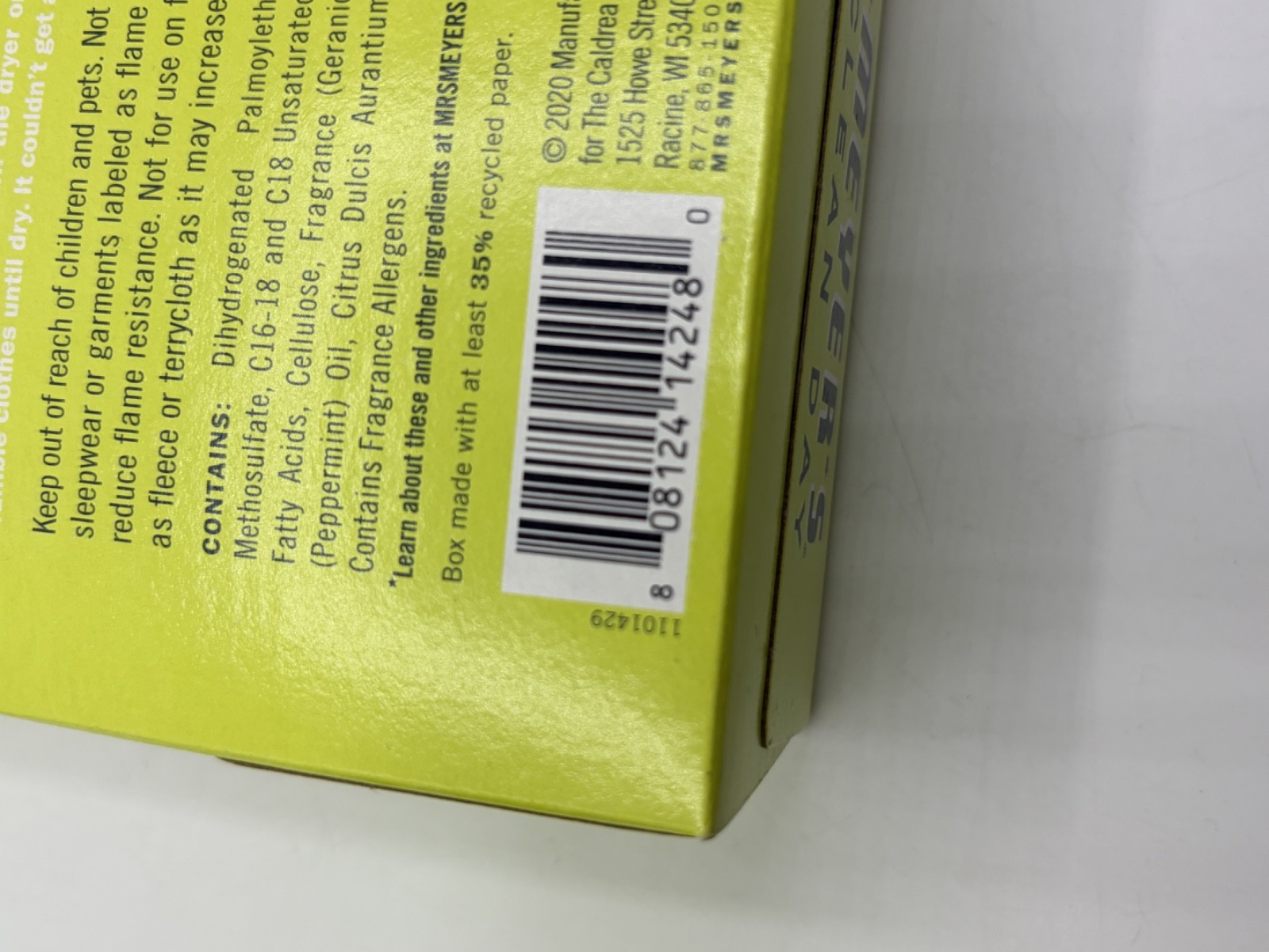4 Mrs. Meyer’s Clean Day Dryer Sheets Lemon Verbena Scent 80 Count Boxes