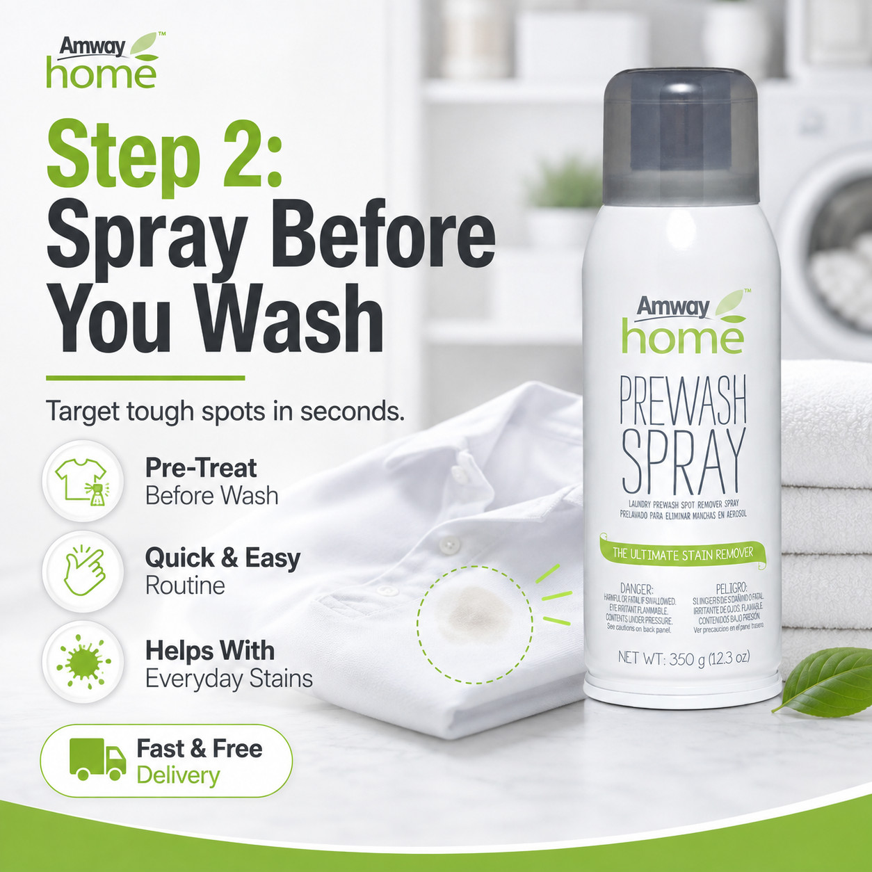 Amway Home Prewash Spray Tough Stain Remover 16 oz Laundry Cleaner Pack of 3