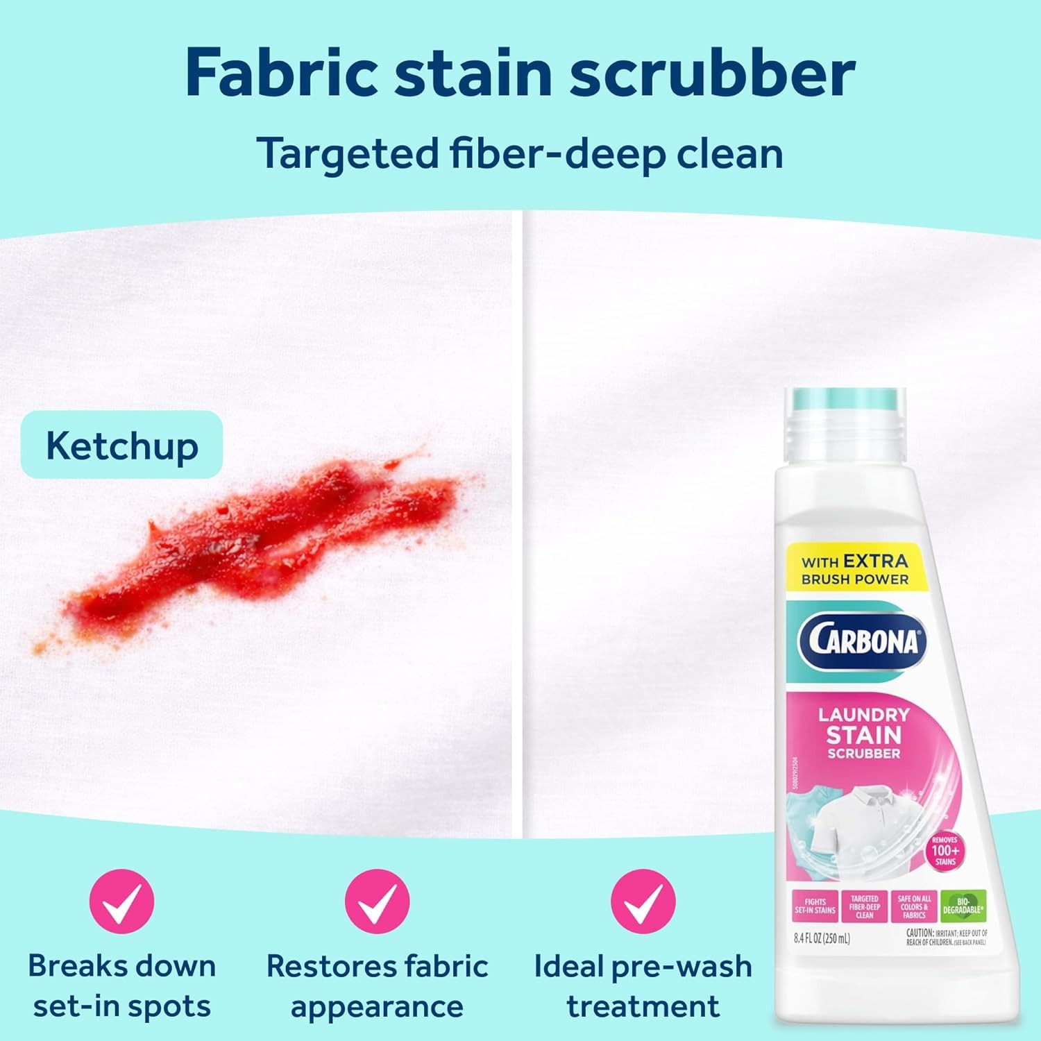 Laundry Stain Scrubber & Remover (8.4 Fl Oz), Extra-Strength Bio-Enzyme Formula,