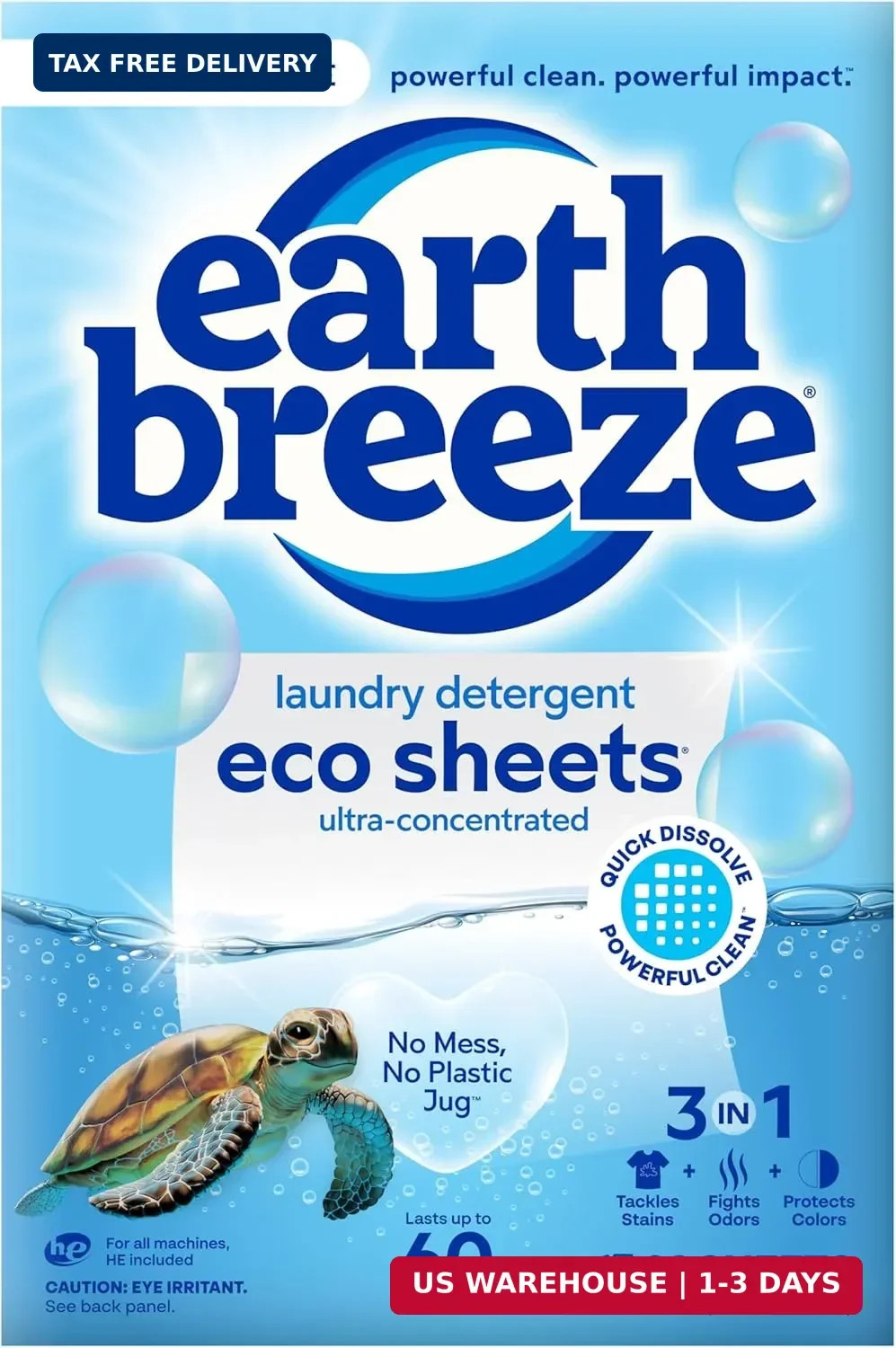 Earth Breeze Laundry Detergent Sheets-Fragrance Free-No Plastic Jug (60 Loads)