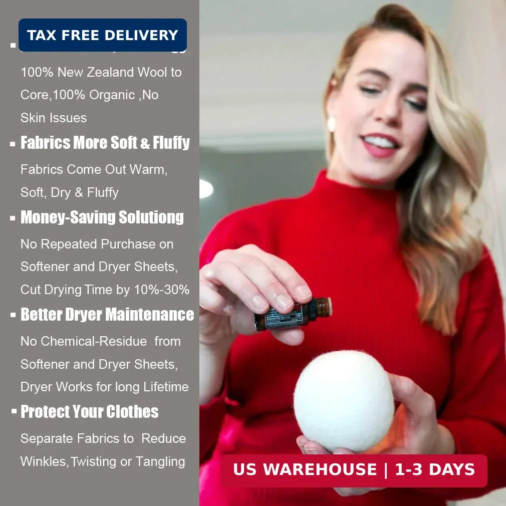 Wool Dryer Balls 6 Pack XL, Genuine New Zealand Wool to Core, 100% Organic Fabri