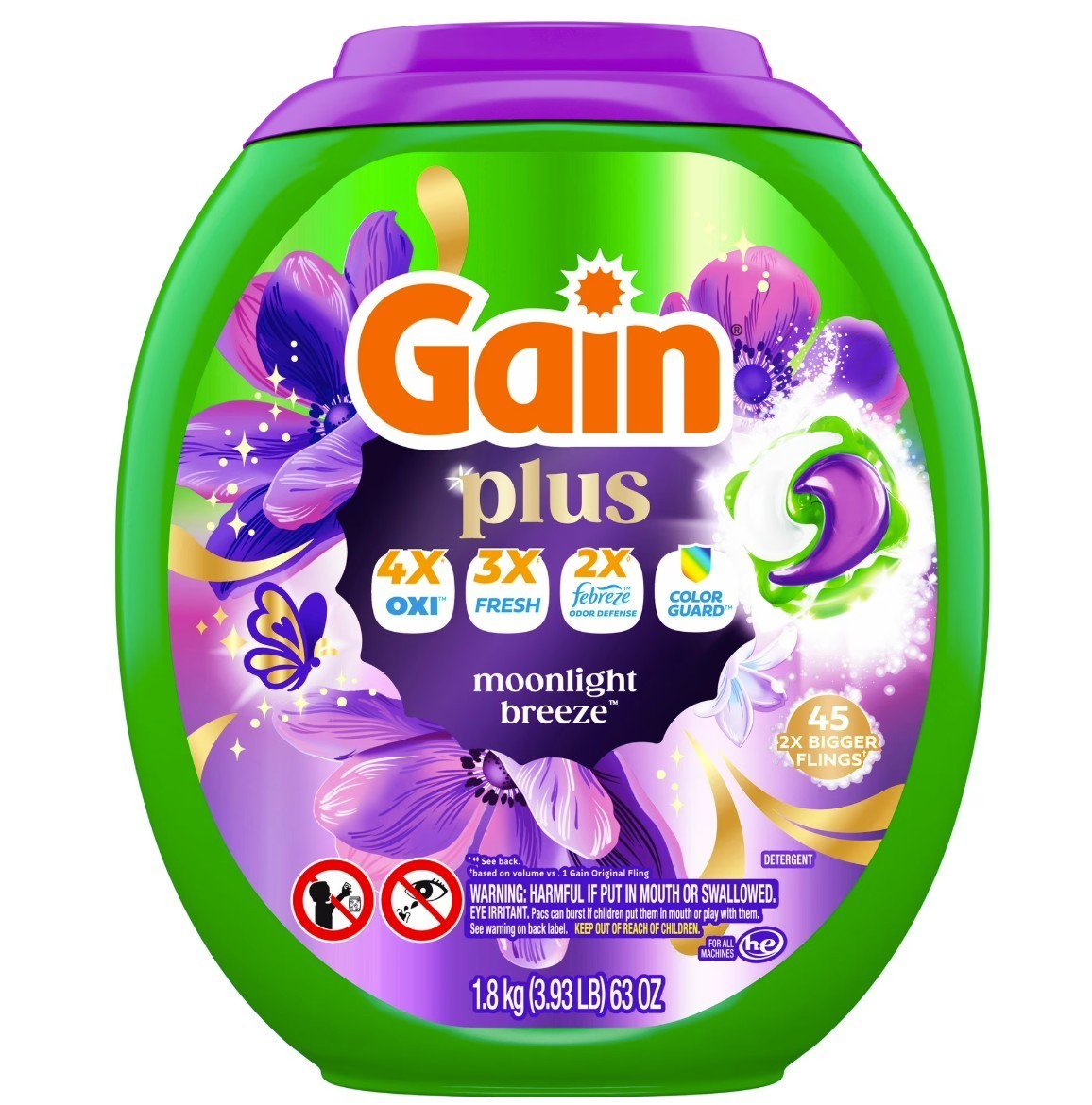 [FASH SALE]Gain Plus Flings Laundry Detergent Pacs Moonlight Breeze 45 Ct 2 Pack
