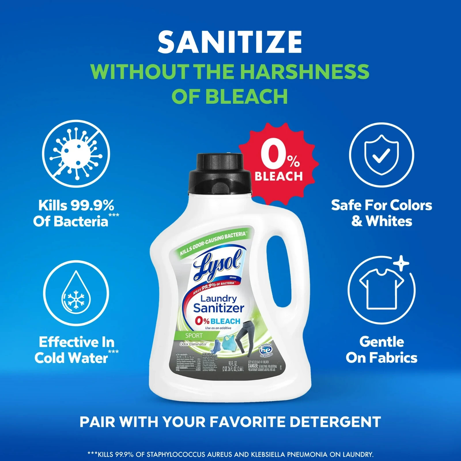 3 packs Lysol® Sport Laundry Sanitizer Additive | Gym Clothes, Activewear, 90 oz