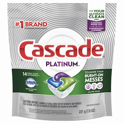 Cascade 80704 Platinum ActionPacs Dishwasher Detergent Pods, Fresh Scent, 14-Ct.